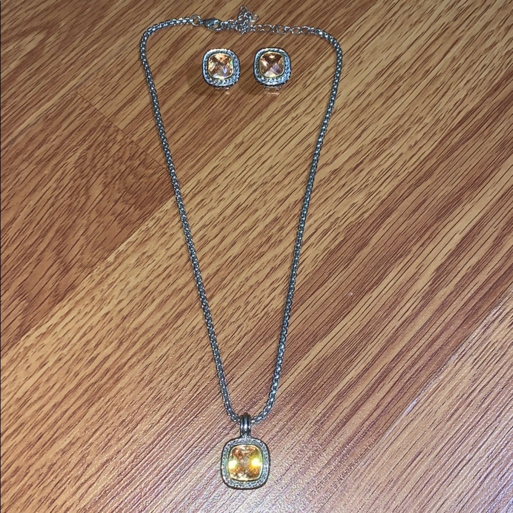 Citrine rhinestone necklace & earring set